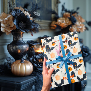 Persoonlijk Halloween pompoen & vleermuis patroon Cadeaupapier