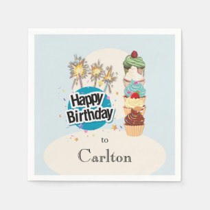 Persoonlijk Happy Birthday Cupcake Paper Napkin Servet
