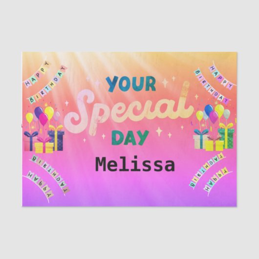 Persoonlijk Happy Birthday-document Tissuepapier (Voorkant)