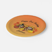 Persoonlijk Happy Birthday Owl Turkey Pilgrims Papieren Bordje (Gekanteld)