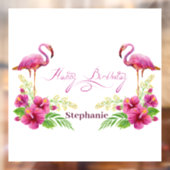 Persoonlijk Happy Birthday roze flamingos Flowers Raamsticker (Vel 2)