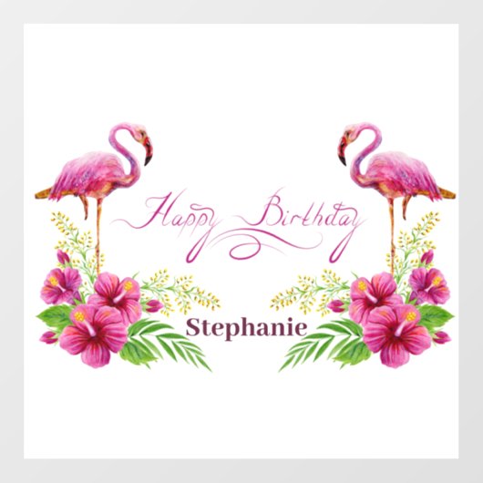 Persoonlijk Happy Birthday roze flamingos Flowers Raamsticker (Vel)