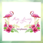 Persoonlijk Happy Birthday roze flamingos Flowers Raamsticker (Vel 3)