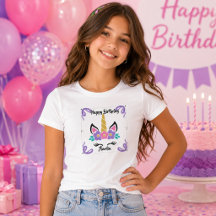 Persoonlijk Happy Birthday Unicorn Meisjes T-Shirt