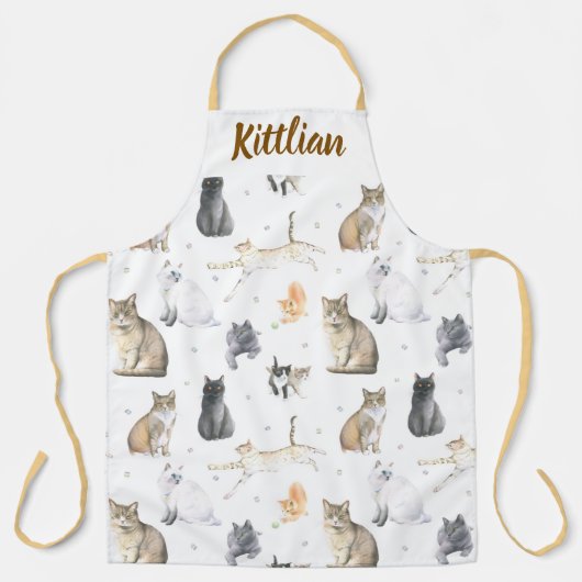 Persoonlijk Happy Cat Lover Naam Design Schort (Voorkant)