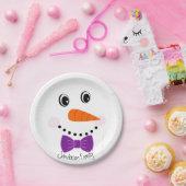 Persoonlijk Happy Face Snowman Paarse Bowtie Papieren Bordje (Feest)