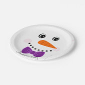 Persoonlijk Happy Face Snowman Paarse Bowtie Papieren Bordje (Gekanteld)