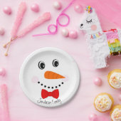 Persoonlijk Happy Face Snowman Red Bowtie Papieren Bordje (Feest)