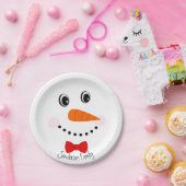 Persoonlijk Happy Face Snowman Red Bowtie Papieren Bordje (Feest)