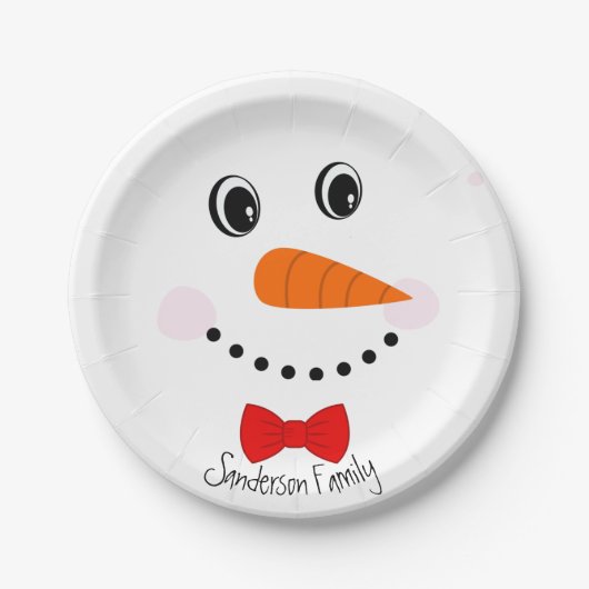 Persoonlijk Happy Face Snowman Red Bowtie Papieren Bordje (Voorkant)