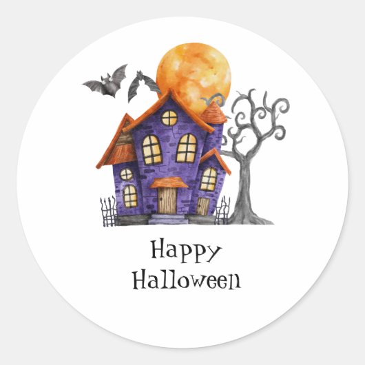 Persoonlijk Happy Halloween Spukhuis Ronde Sticker (Voorkant)