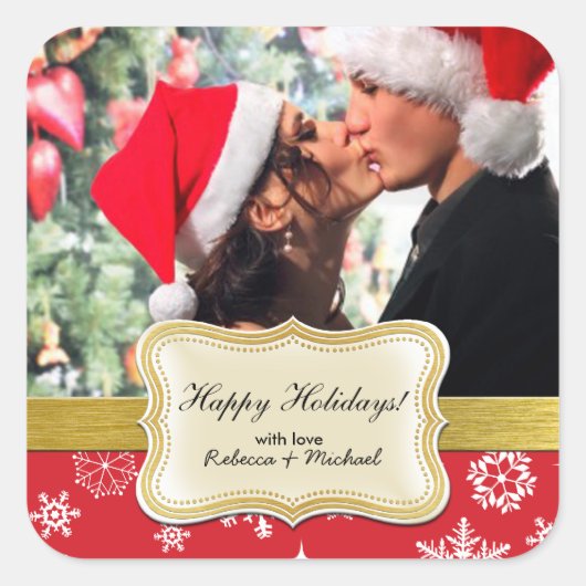 Persoonlijk Happy Holiday Photo Kerst sticker (Voorkant)