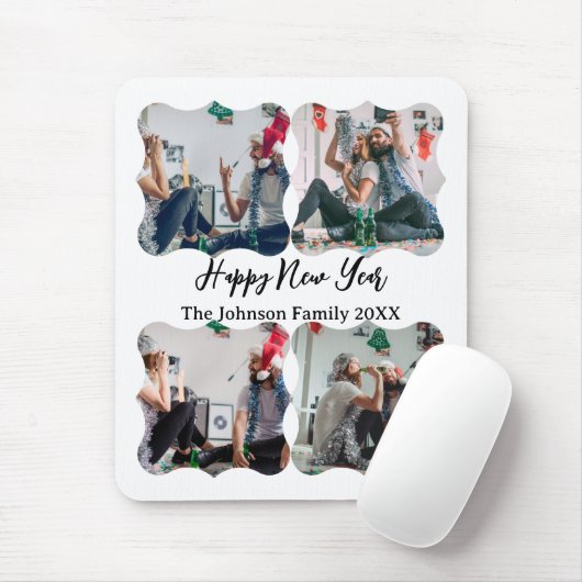 Persoonlijk Happy New Year-script 4 collagefoto Muismat (Met muis)