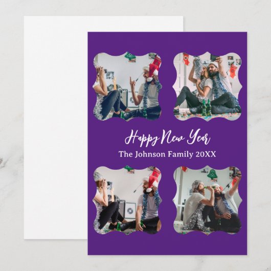 Persoonlijk Happy New Year-script met 4 collagefot Feestdagenkaart (Voorkant / Achterkant)