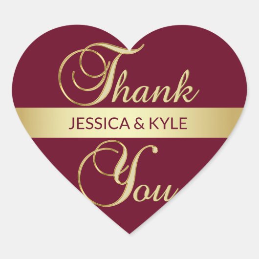 Persoonlijk hart BURGUNDY Gold Wedding Sticker (Voorkant)