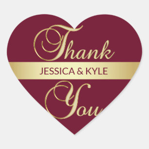 Persoonlijk hart BURGUNDY Gold Wedding Sticker