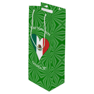 Persoonlijk hart met Mexicaanse vlag Wijn Cadeautas