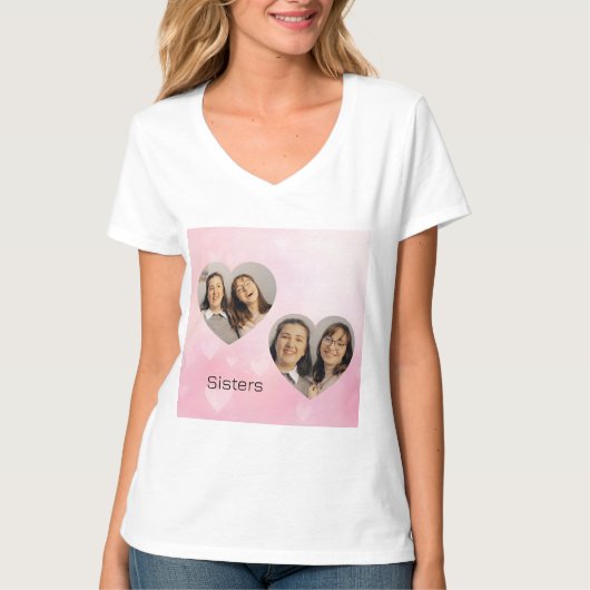 Persoonlijk hartvormig T-shirt met foto van zussen (Voorkant)