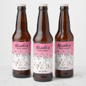 Persoonlijk Hen Night Roze Glitter Bierlabel  Bier Etiket (Flessen)