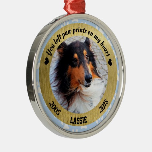 Persoonlijk herdenkingsblauw en gouden Kerstmis Metalen Ornament (Rechts)