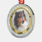 Persoonlijk herdenkingsblauw en gouden Kerstmis Metalen Ornament (Links)