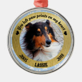 Persoonlijk herdenkingsblauw en gouden Kerstmis Metalen Ornament (Voorkant)