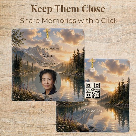 Persoonlijk herdenkingsfotoornament met QR-code Keramisch Ornament