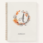 Persoonlijk herfst botanisch monogram notitieboek (Voorkant)
