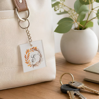 Persoonlijk herfst botanisch monogram sleutelhanger