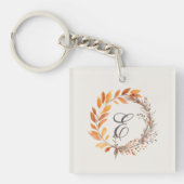 Persoonlijk herfst botanisch monogram sleutelhanger (Voorkant)
