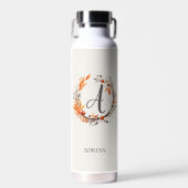 Persoonlijk herfst botanisch monogram waterfles (Voorkant)