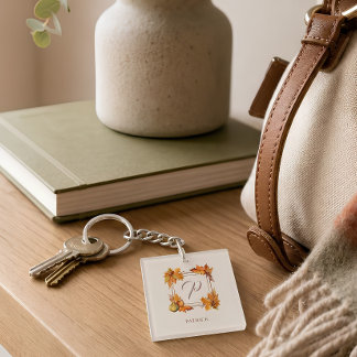 Persoonlijk Herfst Monogram Oogst Sleutelhanger