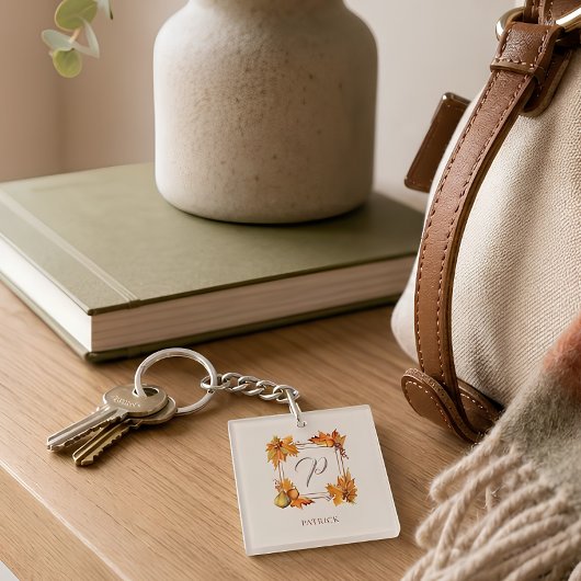 Persoonlijk Herfst Monogram Oogst Sleutelhanger