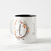 Persoonlijk Herfstloof Monogram Tweekleurige Koffiemok (Voorkant links)