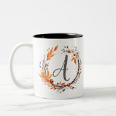 Persoonlijk Herfstloof Monogram Tweekleurige Koffiemok (Links)