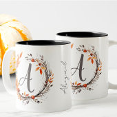 Persoonlijk Herfstloof Monogram Tweekleurige Koffiemok