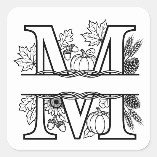 Persoonlijk herfstmonogram "M" Vierkante Sticker (Voorkant)