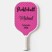 Persoonlijk hete roze & roze geruite monogram pickleball paddle (Achterkant)