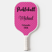 Persoonlijk hete roze & roze geruite monogram pickleball paddle (Voorkant)