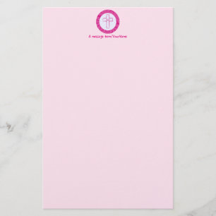 Persoonlijk hete roze vrouwelijk christelijk kruis briefpapier