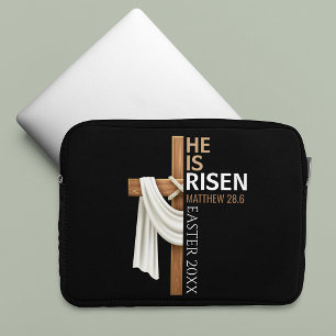 Persoonlijk Hij Is Opgestaan Vintage Paaskruis Laptop Sleeve
