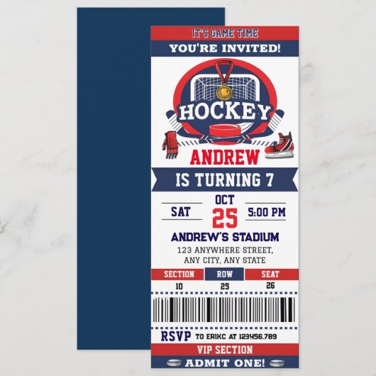 Persoonlijk Hockey Game Ticket Verjaardagsfeest Kaart (Voorkant / Achterkant)