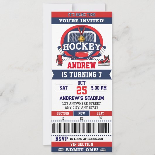 Persoonlijk Hockey Game Ticket Verjaardagsfeest Kaart (Voorkant)