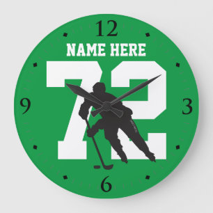 Persoonlijk Hockey Player Name Number op groen Grote Klok