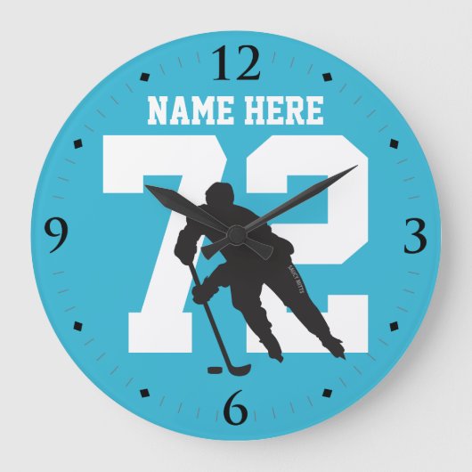Persoonlijk hockey Player Name Number Shark Blue Grote Klok (Voorkant)