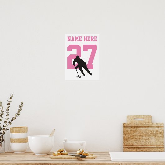 Persoonlijk Hockey Speler Nummer Roze Meisjes Poster (Keuken)