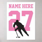Persoonlijk Hockey Speler Nummer Roze Meisjes Poster (Voorkant)