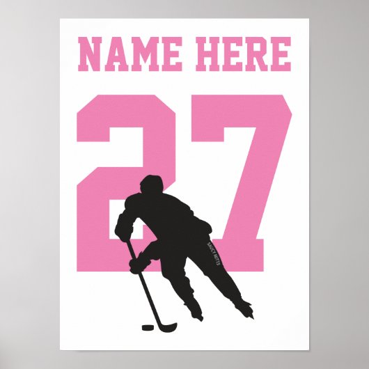 Persoonlijk Hockey Speler Nummer Roze Meisjes Poster (Voorkant)