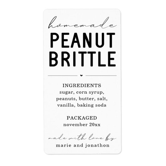 Persoonlijk Homemade Peanut Brittle Label (Voorkant)