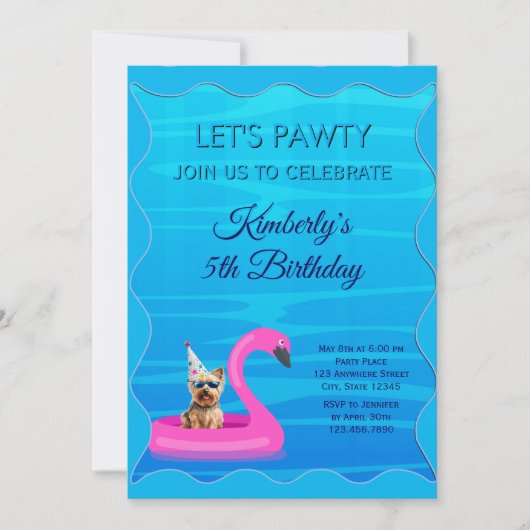 Persoonlijk honden zwembad feest kaart (Voorkant)